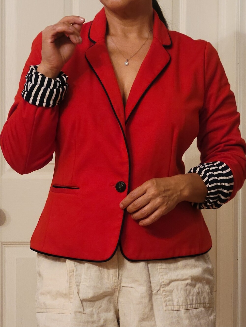 Umi Red Blazer Jacket with Black Trim
